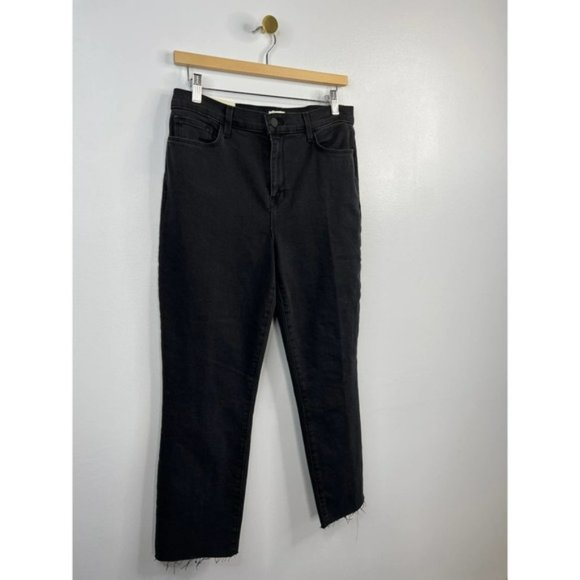L'Agence Sada High Rise Frayed Hem Cropped Slim Denim Jean Black Size: 30 NWT - Picture 3 of 7